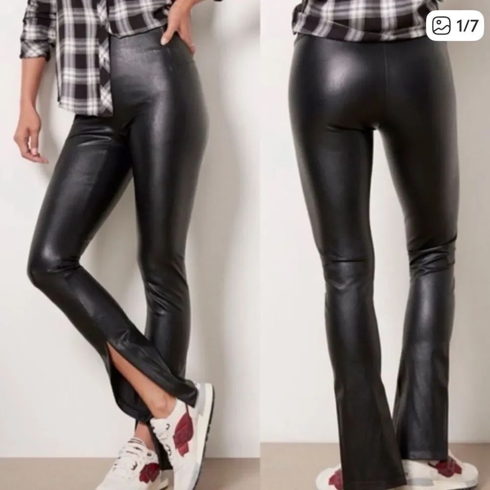 Spanx Black Faux Leather Like Front Slit Pants